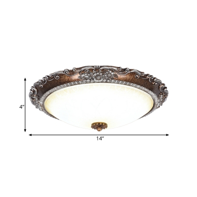 Dome Shade Bedroom Flush Lighting Vintage Textured Glass Red Brown LED Flush Mount Ceiling Lamp Fixture