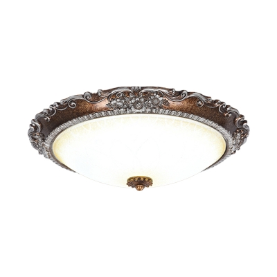 Dome Shade Bedroom Flush Lighting Vintage Textured Glass Red Brown LED Flush Mount Ceiling Lamp Fixture