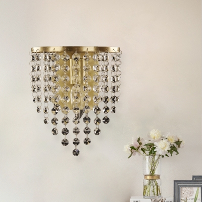 Draped Crystal Octagons Sconce Light Modern 1 Bulb Family Room Wall Lighting Fixture in Brass