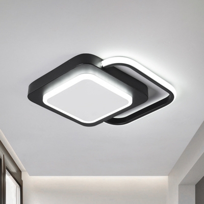 Dual Rhombus Small Iron Flushmount Modern Black LED Flush Ceiling Light in Warm/White Light for Corridor