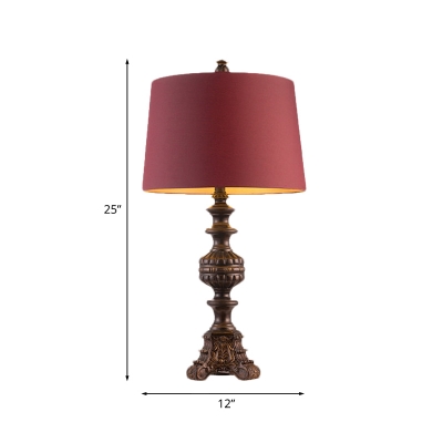 Fabric Rose Red Table Lamp Drum 1 Bulb 12