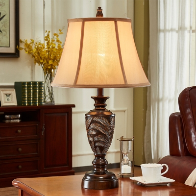 Font Resin Reading Book Light Traditional Single Study Room Fabric Night Table Lamp in Bronze