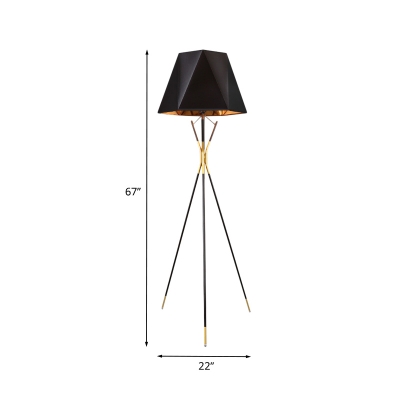 Geometry Shade Stand Up Light Modernist Fabric 1 Bulb Black Finish Floor Lamp with Tri-Leg