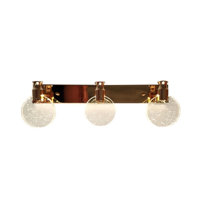 Gold 3-Head LED Vanity Sconce Contemporary Seeded Crystal Round Panel Wall Mounted Light