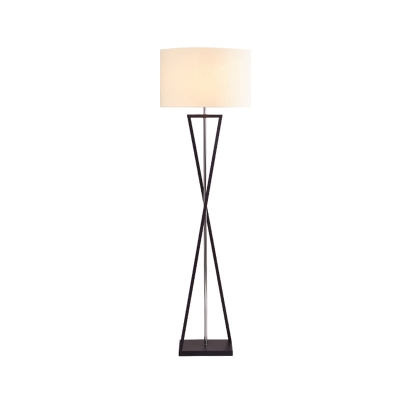 Iron Crossing Stand Up Light Modernist Single Head White/Black/White-Black Floor Lamp with Drum Fabric Shade