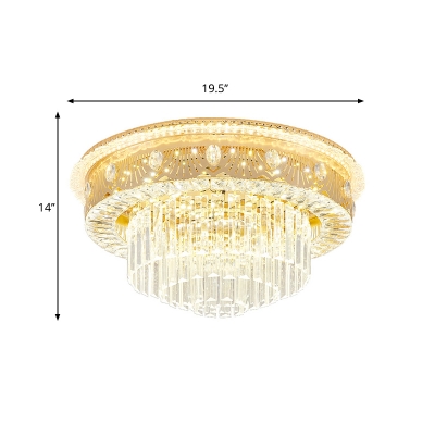 Layered Tapered Bedroom Ceiling Flush Contemporary Crystal LED Gold Flush Mount Light