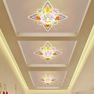Modern Flower-Shape Flush Mount Clear Crystal LED Corridor Flush Ceiling Light Fixture