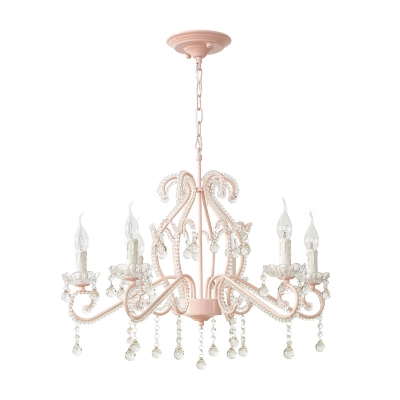 Modern Kid Chandelier 6 Light Candle Style Flush Mount Crystal Chandelier with Crystal Balls