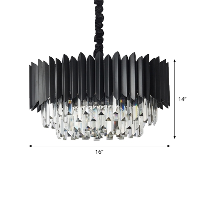 Modern Tiered Oblong Chandelier 4 Lights 3-Sided Crystal Prism Pendant Ceiling Lamp in Black