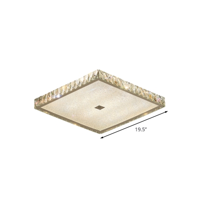 Nickel Finish LED Flushmount Lighting Minimal Beveled Crystal Square Ceiling Fixture for Bedroom