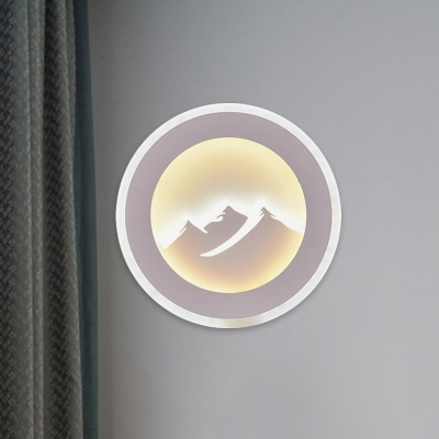 Panel Bedside Wall Lamp Sconce Acrylic LED Simple Wall Lighting Idea with Mountain Pattern in White