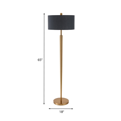 Post Modern Single Stand Up Light with Fabric Shade Black Finish Drum Floor Standing Lamp