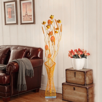 Potted Plant Bedroom Floor Standing Lamp Art Deco Aluminum Wire Black/Red/Yellow Finish LED Floor Light