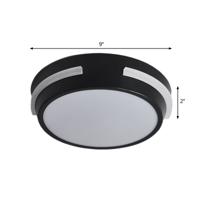 Round Mini Corridor Ceiling Lamp Acrylic Nordic Style LED Flush Mount Recessed Lighting in Black, Warm/White Light