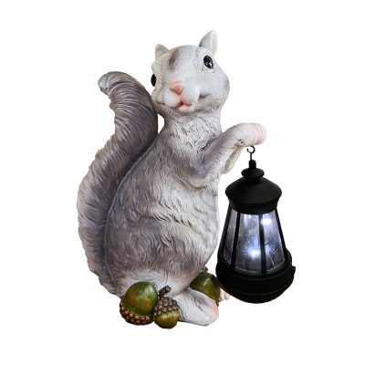Squirrel Holding Lantern Patio Solar Lamp Resin Cartoon LED Ground Light in Orange/Grey