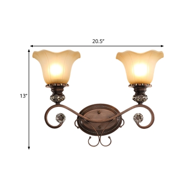 Tan Glass Coffee Wall Mounted Light Floral Shade 1/2-Light Farmhouse Wall Lamp for Corridor