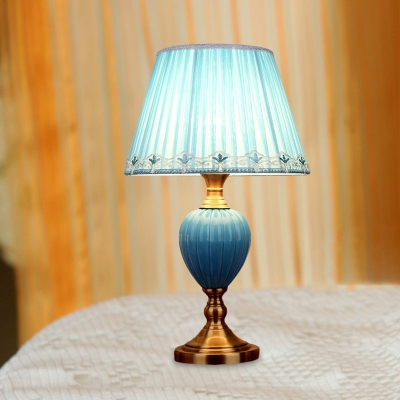 Teardrop Ceramic Table Light Traditional 1 Bulb Bedside Nightstand Lamp with Flared/Tapered Shade in Sky/Light Blue
