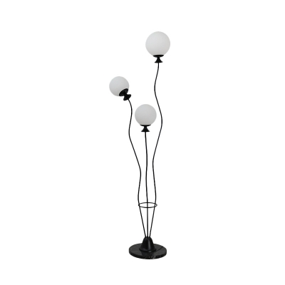 White/Black Finish Orb Shade Floor Lamp Modernism 3 Heads Opal Frosted Glass Standing Light