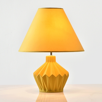 Yellow Conical Shade Desk Light Traditional Fabric 1 Bulb Living Room Ceramics Table Lamp