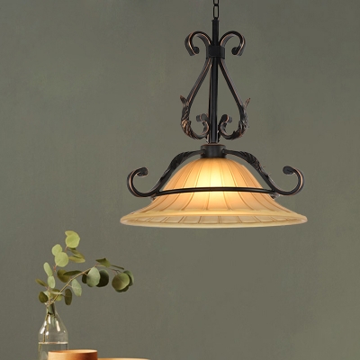 1-Bulb Carillon Down Lighting Pendant Rustic Bronze Frosted Glass Ceiling Suspension Lamp