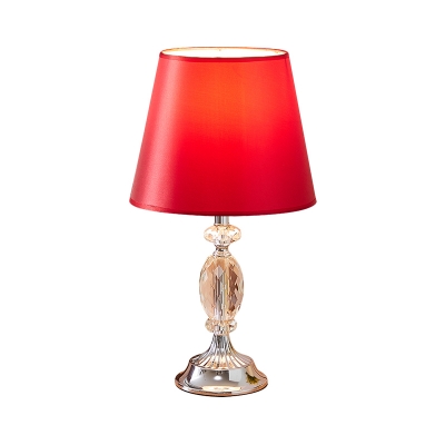 1-Bulb Fabric Table Lighting Countryside Flaxen/Red/Coffee Conical Bedroom Night Stand Lamp with Urn Base