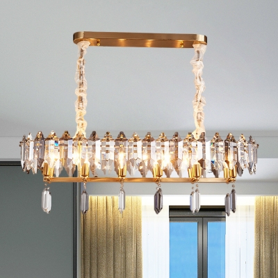 12-Light Elongated Island Light Fixture Modern Luxurious Clear Crystal Hanging Lamp Kit