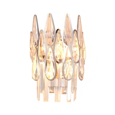 2-Head Raindrops Sconce Light Contemporary Clear Crystal Wall Mounted Light for Bedroom