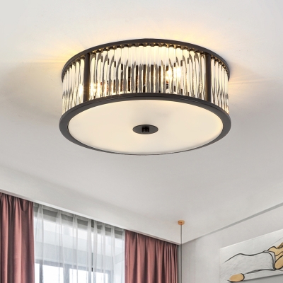 

3/4-Light Flush Mount Ceiling Light Modern Drum Ribbed Crystal Flushmount in Black/Gold, / Dia, HL663336