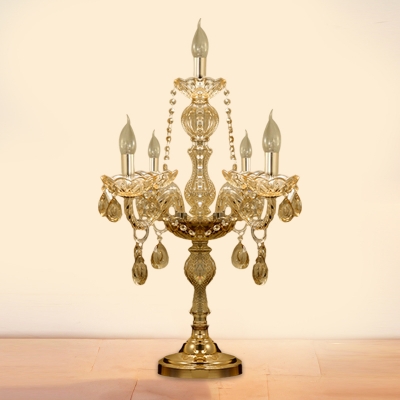 5/6 Lights Bell Shaped/Candle Table Light Traditional Gold Finish Crystal Night Lamp with/without Shade