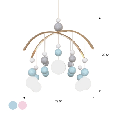 5 Lights Blue/Pink Ball Suspension Lamp Simplicity Fabric Chandelier Lighting Fixture for Bedroom