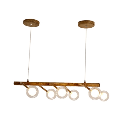 6/8 Lights Island Pendant Modernist Global Clear Glass Shade Ceiling Lamp with Wood Branch Design in Brown