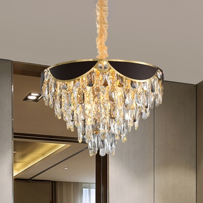 6/9 Lights Cone Down Lighting Contemporary Black-Gold Clear Crystal Chandelier Pendant, 16