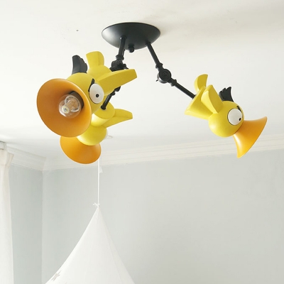 Bird Semi Flush Mount Light Cartoon Metallic 3 Lights Pink/Yellow/Blue Flushmount Lighting for Kids Bedroom
