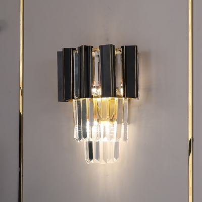 Black 3 Bulbs Wall Light Sconce Modern Prismatic Crystal Tiered Flush Mount for Living Room