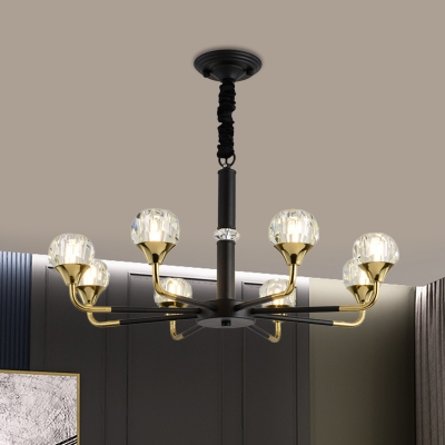 Black and Gold Sphere Chandelier with Radial Design Modern 6/8/10/12-Light Crystal Ceiling Pendant