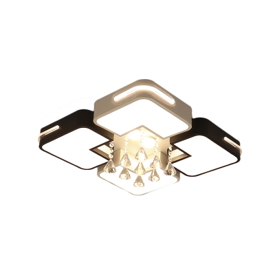 Black and White Squared Flush Light Contemporary LED Metal Ceiling Lighting with Clear Droplet in Warm/White Light