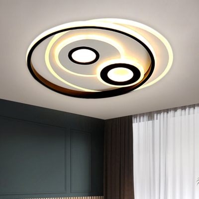 Black Round Flush Mount Fixture Modernism LED Metallic Flush Ceiling Light in Warm/White Light, 16.5