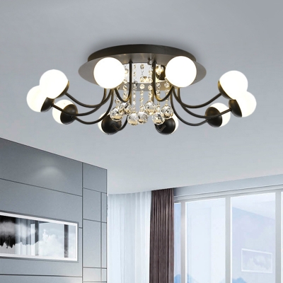 Black/White 10/12-Head LED Flush Light Modern Milk Glass Ball Close to Ceiling Lighting in Warm/White Light