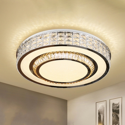 Circle Sleeping Room Ceiling Flush Rectangle-Cut Crystal LED Modern Flush-Mount Light Fixture in Chrome