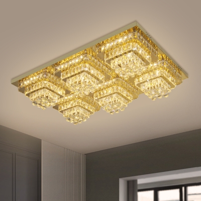 Clear Crystal Cubes Ceiling Light Modernist Bedroom LED Flush Mount Recessed Lighting