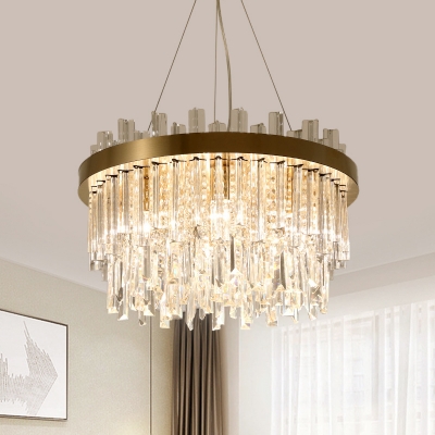 Clear Crystal Glass Dual-Layered Chandelier Modern 6 Bulbs Clear Hanging Ceiling Light for Drawing Room