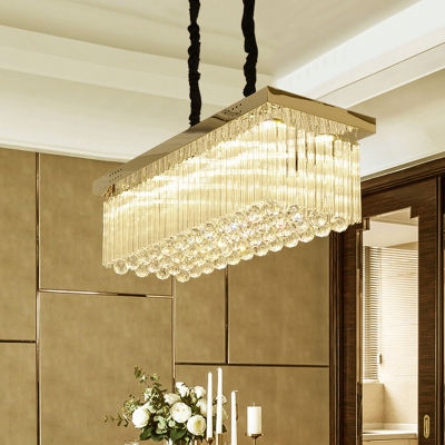 Clear Crystal Rectangle Island Lamp Contemporary LED Hanging Pendant Light in Gold, Warm/White Light