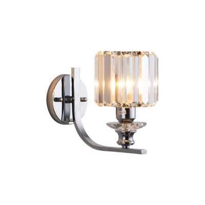 Cone/Drum Shade Wall Light Sconce Contemporary Crystal Block 1 Light Indoor Wall Lamp in Chrome