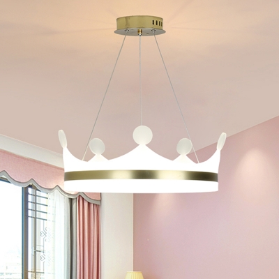 Crown Bedroom Chandelier Lighting Metal LED Nordic Suspension Pendant in Gold, Warm/White Light