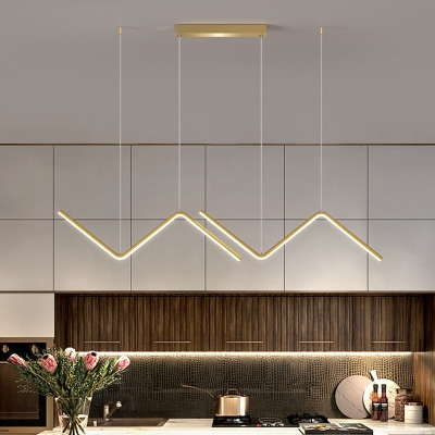 Curved Linear Multi Ceiling Light Simple Metallic Dining Room LED Pendulum Lamp in Black/Gold, White/Warm Light