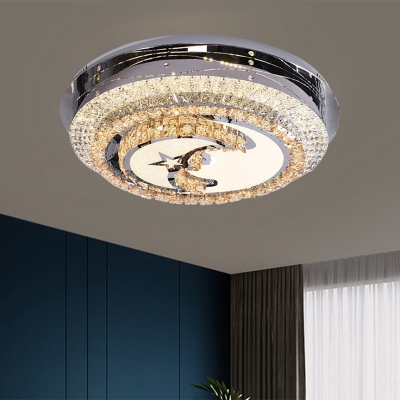 Cut Crystal Star and Moon Flush Mount Light Modern Style LED Ceiling Mounted Fixture in Stainless-Steel