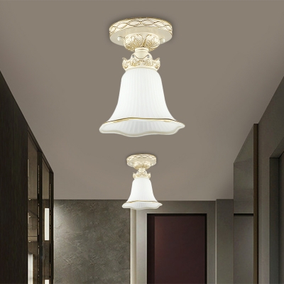 Flared Opal Glass Ceiling Lighting Rustic Style 1 Light Corridor Flush Mount Lamp in White