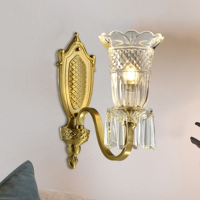 Floral Wall Sconce Lighting Contemporary Clear Crystal 1-Bulb Gold Wall Light Fixture with Spears