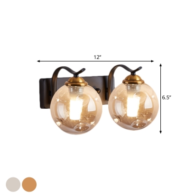 Global Shade Wall Light Sconce Modern Amber/Smoke Gray Glass 1/2-Head Bedside Wall Mount Lamp in Black/Gold