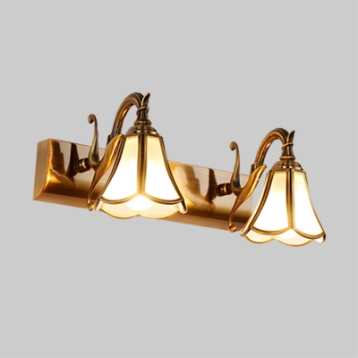 Gold 2/3/4 Heads Vanity Wall Light Vintage Cone Wall Sconce with Scalloped Trim for Bathroom